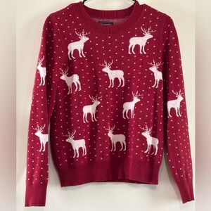 Abercrombie & Fitch Red Reindeer Crewneck Sweater